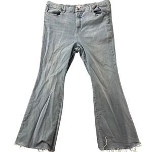 Good American Jeans Womens 22 Flare Distressed Light Wash Frayed Hem Denim Curvy